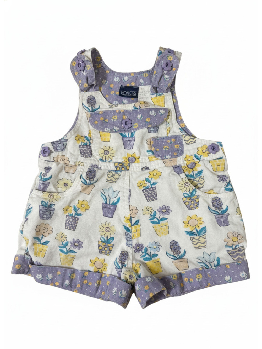 Vintage 90s Honors Floral Colorblock Shortall Overalls 3T